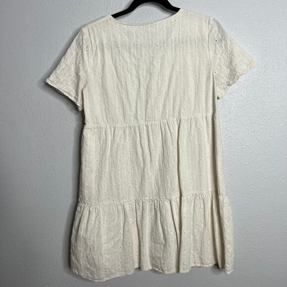 Madewell White Mini Dress Embroidered Eyelet Button Front Tiered Floral Sz S - Picture 6 of 6